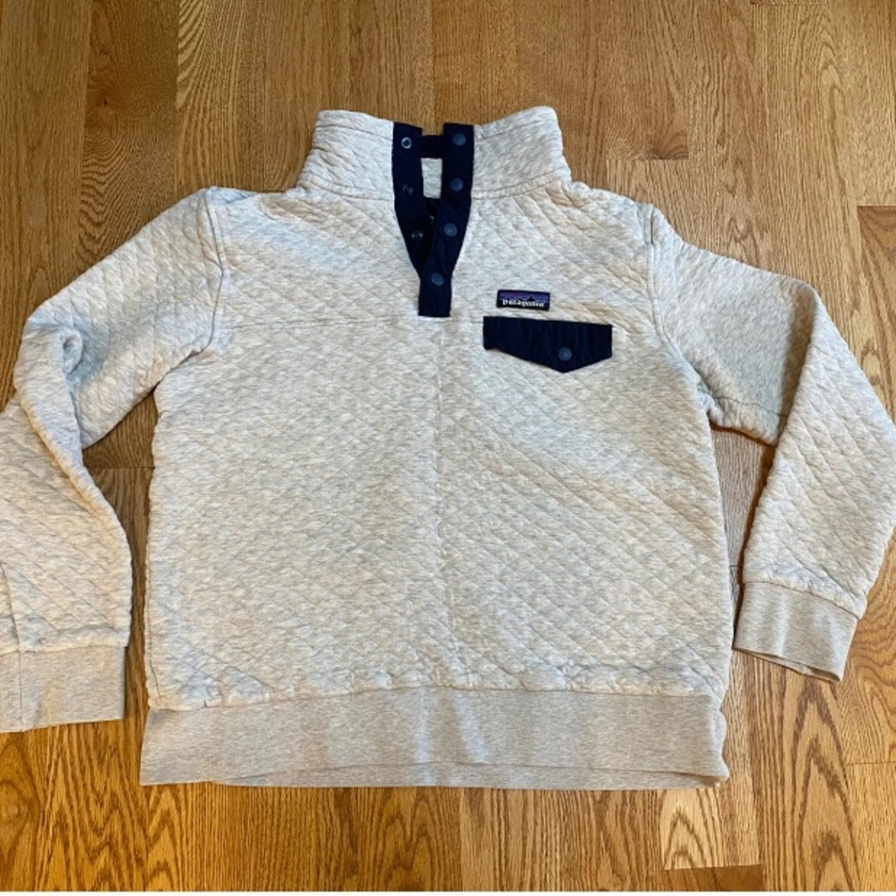 Patagonia Quilted T Snap Pull Over Jacket Sweat Shirt Heathers Gray Women XL